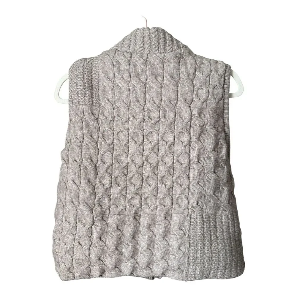 Joie Women’s Tan Cable Knit Zip-Up Reversable Viscose Vest Size Medium